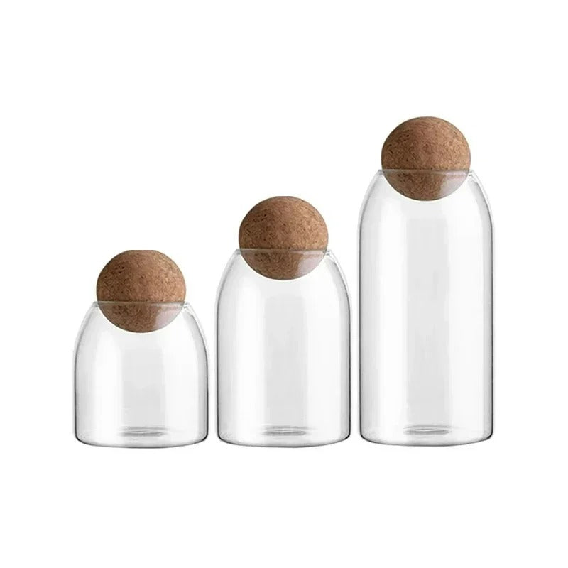 Luftdichter Vorratsbehälter aus Borosilikatglas mit Korkdeckel – 500 ml, 800 ml, 1200 ml – Ideal für Tee, Kaffee, Gewürze und mehr
