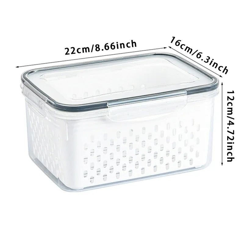 Kühlschrank Organizer Aufbewahrungsbox für Gemüse und Obst mit Abtropfkorb, 850ML–3300ML