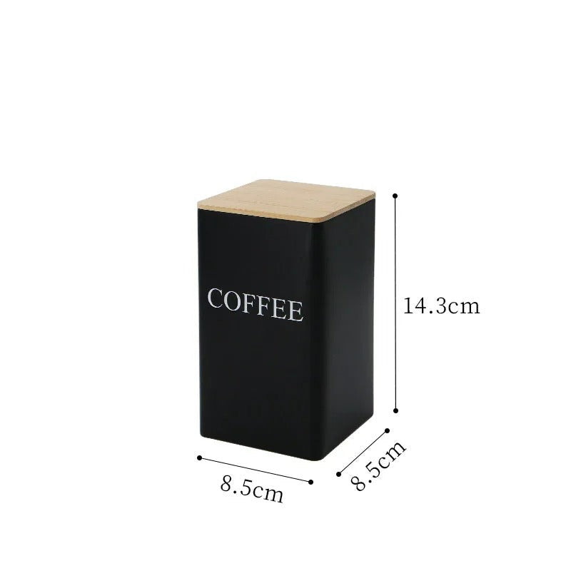 Kaffeebohnenglas mit Bambusdeckel, Teekaffeegerät Zucker Aufbewahrungskrug, Eisenbehälter, Küchenaufbewahrung, 8,5x8,5x14,3 cm