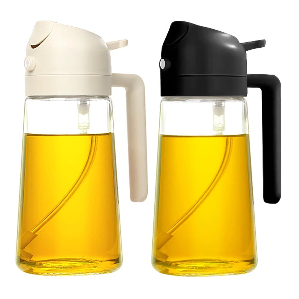 2-in-1 Ölspender und Sprühflasche aus Glas – Nachfüllbarer Olivenölspender für Küche, BBQ, und Salate – 470 ml