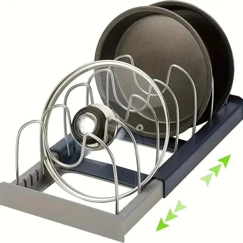 Ausziehbarer Küchenorganizer für Töpfe, Pfannen, Schneidebretter, Edelstahl und Kunststoff, 30,5–56 cm