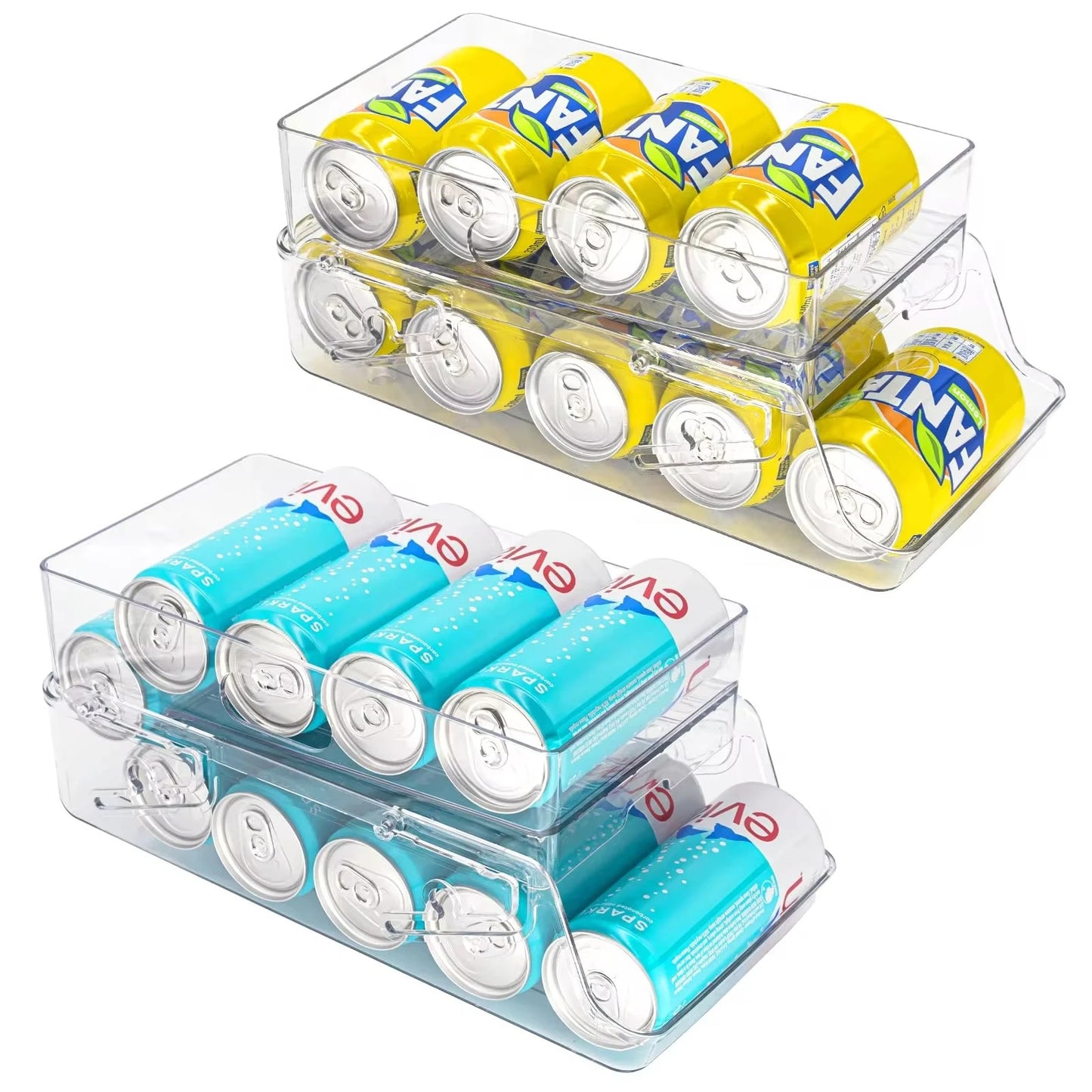 Getränkedosenhalter Kühlschrank – Rollender Dosen-Organizer, Stapelbare 2-Etagen-Aufbewahrungsbox für Soda, Bier und Lebensmittel