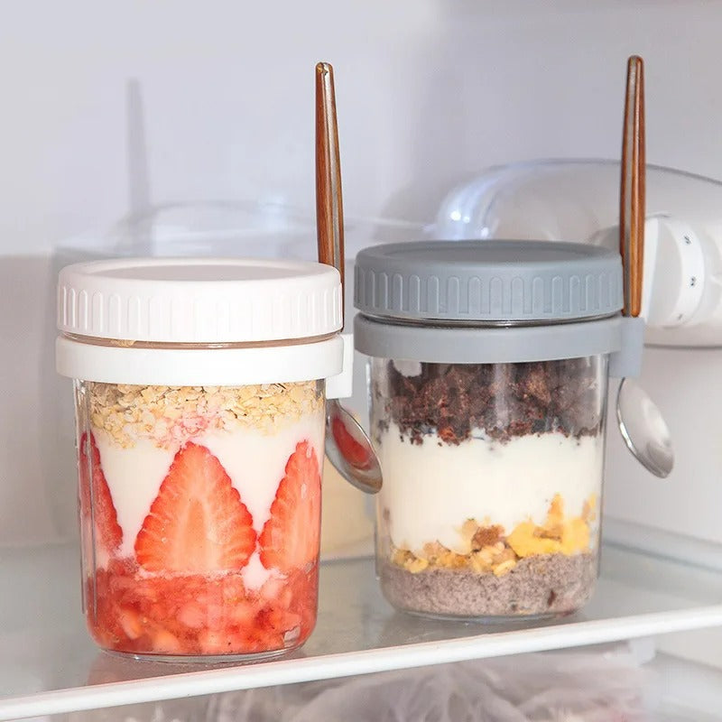 Overnight Haferflocken-Behälter, Glas Aufbewahrungstopf für Frühstück, Milch, Joghurt und Snacks – Leckfrei und Luftdicht, Verschiedene Farben
