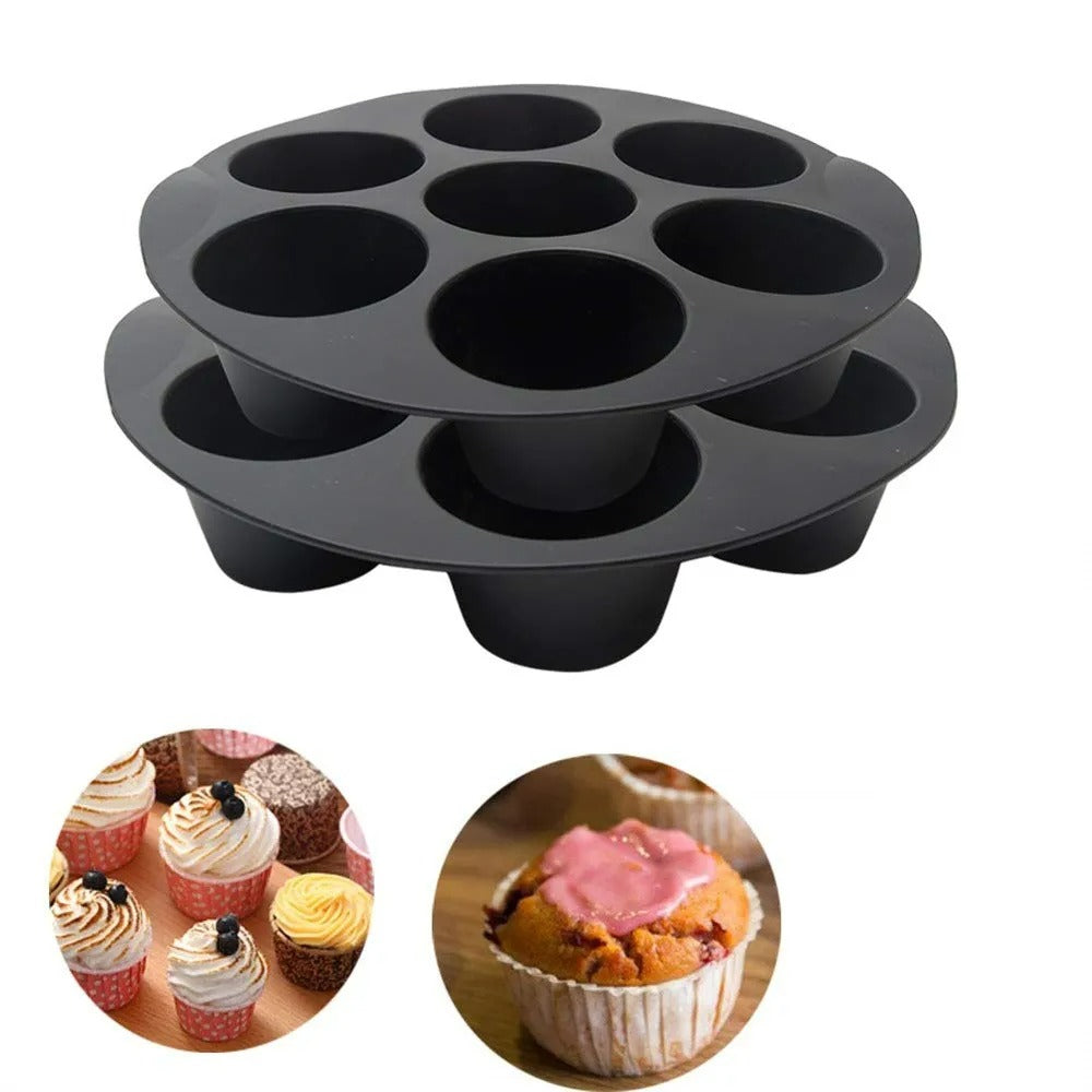 7-Tassen Muffin Silikonform, Antihaft Cupcake-Pfanne für Heißluftfritteuse, Mikrowelle, Küchenzubehör, 18cm-20cm