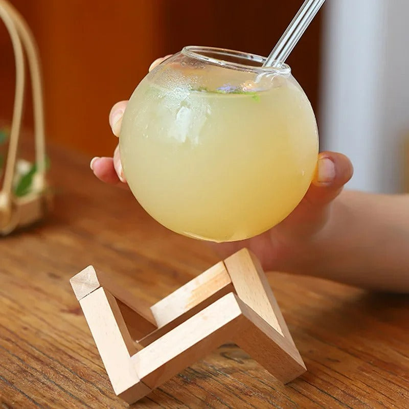 Glas Trinkbecher mit Strohhalm, 400ml, Hitzebeständig, Saftbecher, Nordic Style