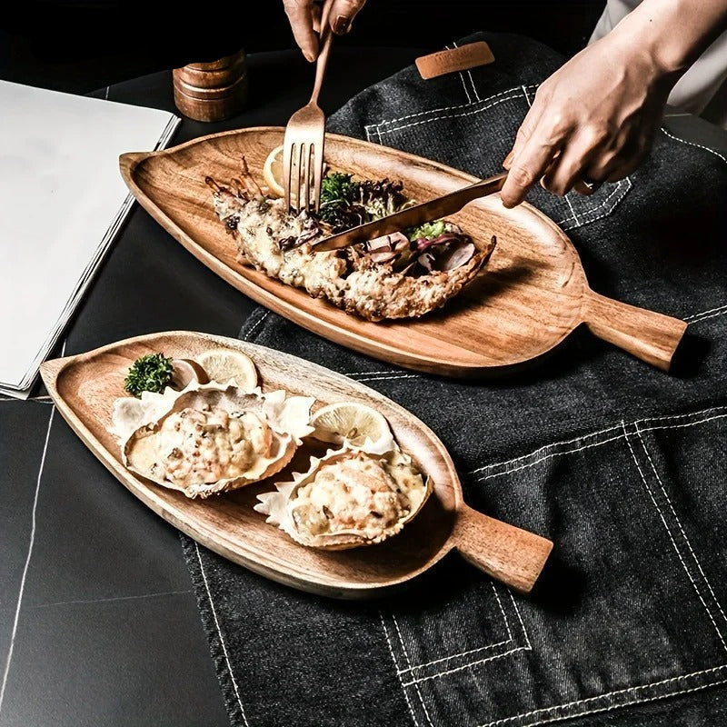 Japanisches Holz Snack- und Servierbrett in Blattform – Ideal für Sushi, Dessert und Afternoon Tea, ästhetisches Design