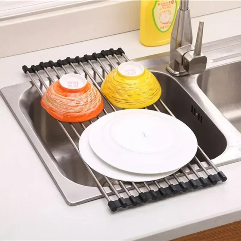 Faltbares Spülbecken Abtropfgestell Edelstahl – Küchen Organizer für Geschirr, Obst & Gemüse – 47 cm