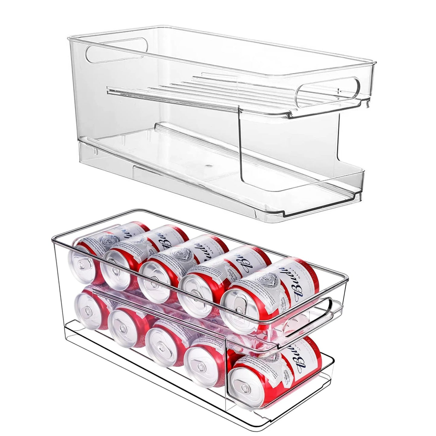 Getränkedosenhalter Kühlschrank – Rollender Dosen-Organizer, Stapelbare 2-Etagen-Aufbewahrungsbox für Soda, Bier und Lebensmittel