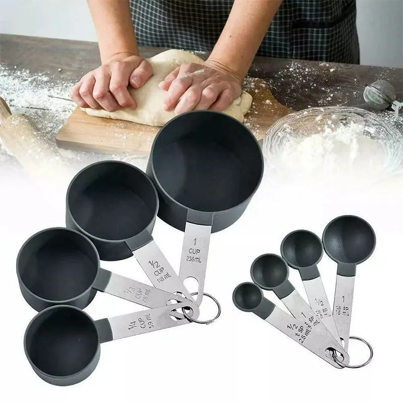 8-teiliges Edelstahl Messbecher- und Löffel-Set mit Handgriff – Präzise Küchenwaage für Back- und Kochzutaten