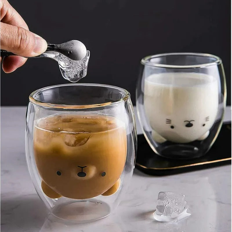 Doppellagige Glastasse mit Tiermotiven – Kreative 250 ml Kaffee- und Milchglas-Becher