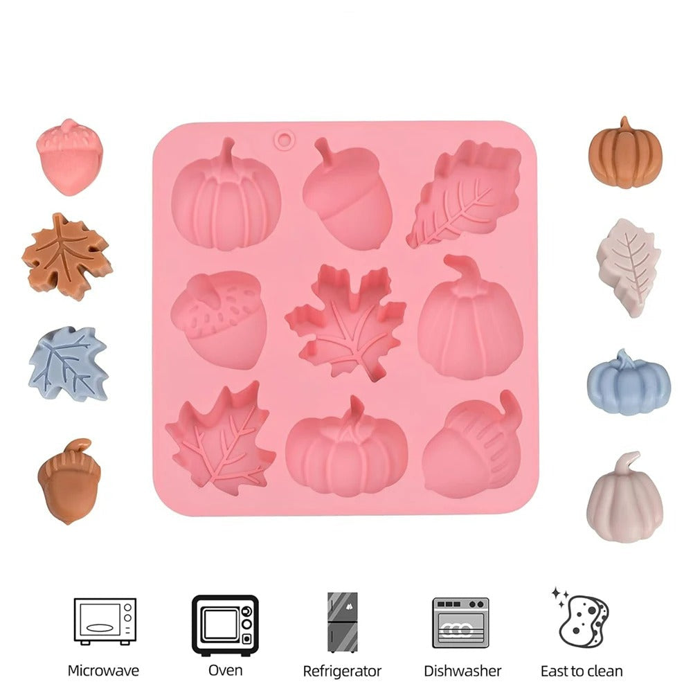 2er Set Herbst Silikonformen 9 Fächer für Zucker, Schokolade, Kerzen, DIY Herbst Muffin Dekoration, Fall Cake Fondant