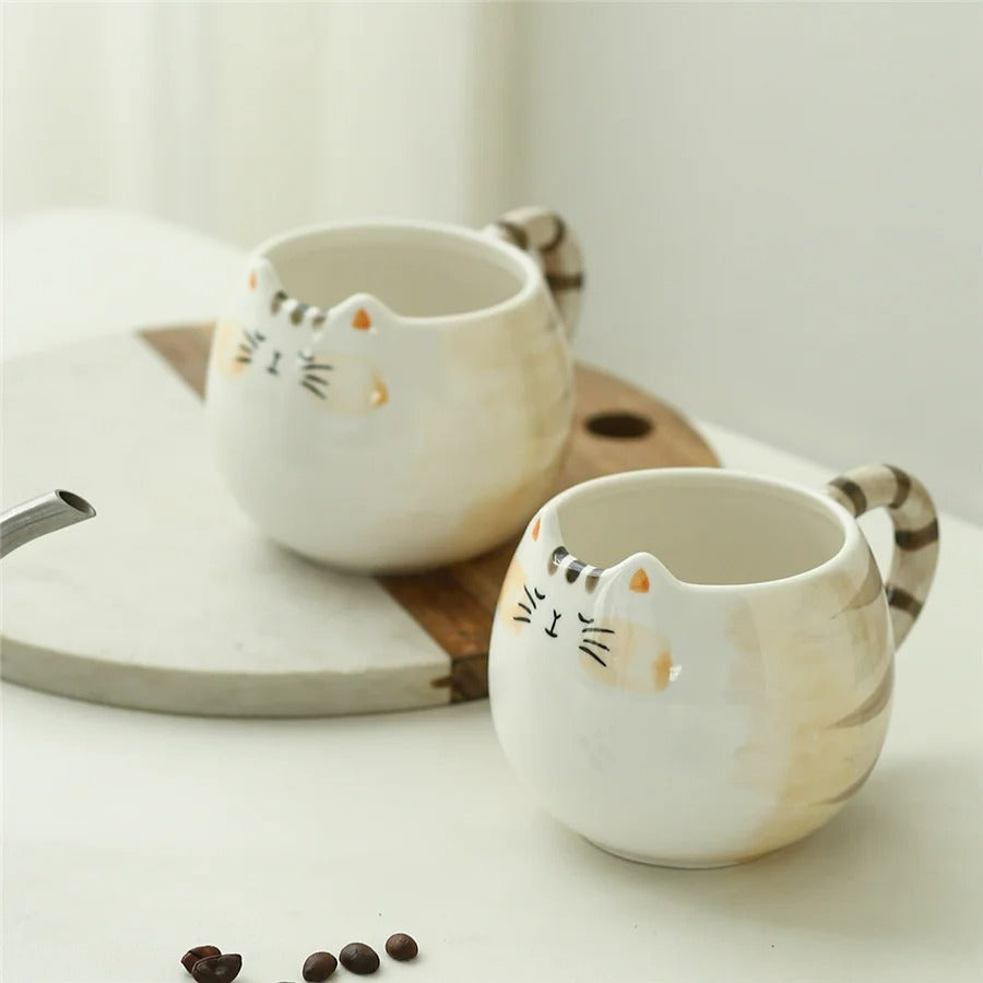 Keramikbecher Katze, Niedliche Kaffeetasse, 380 ml Trinkbecher für Milch, Kaffee, Wasser