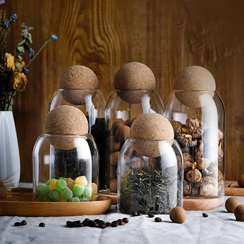 Luftdichter Vorratsbehälter aus Borosilikatglas mit Korkdeckel – 500 ml, 800 ml, 1200 ml – Ideal für Tee, Kaffee, Gewürze und mehr