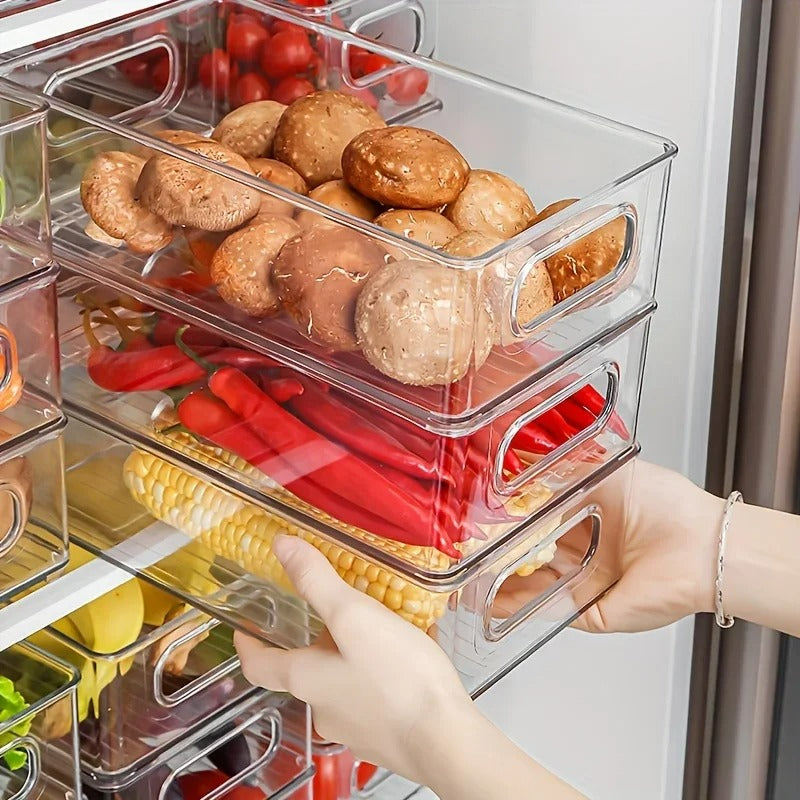 Transparente Aufbewahrungsbox aus Kunststoff für Kühlschrank und Küche, Stapelbar, Klein/Mittel