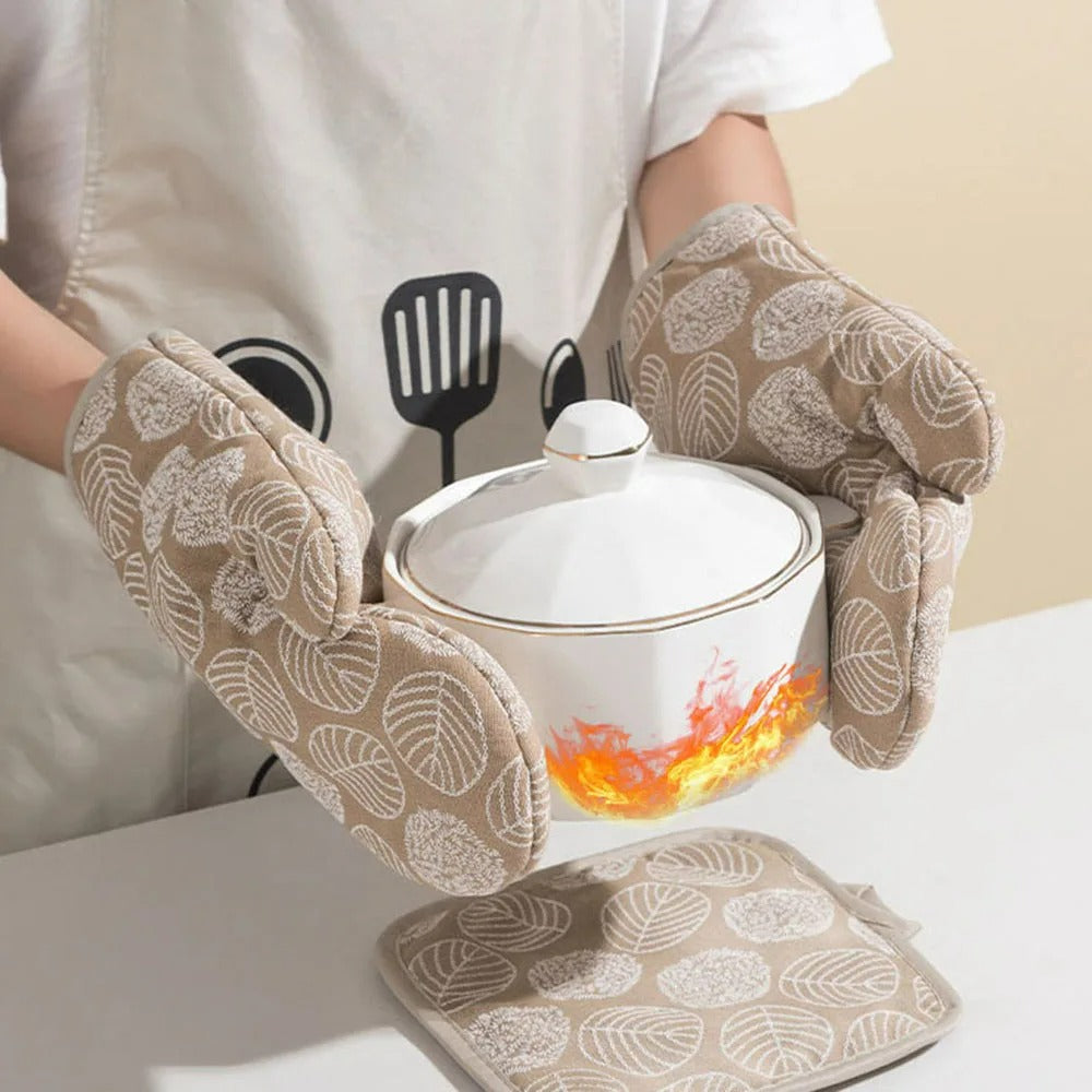 2 Stück Hitzebeständige Ofenhandschuhe Anti-Verbrühung, 13x26 cm, Bedruckt für Küche und Backofen