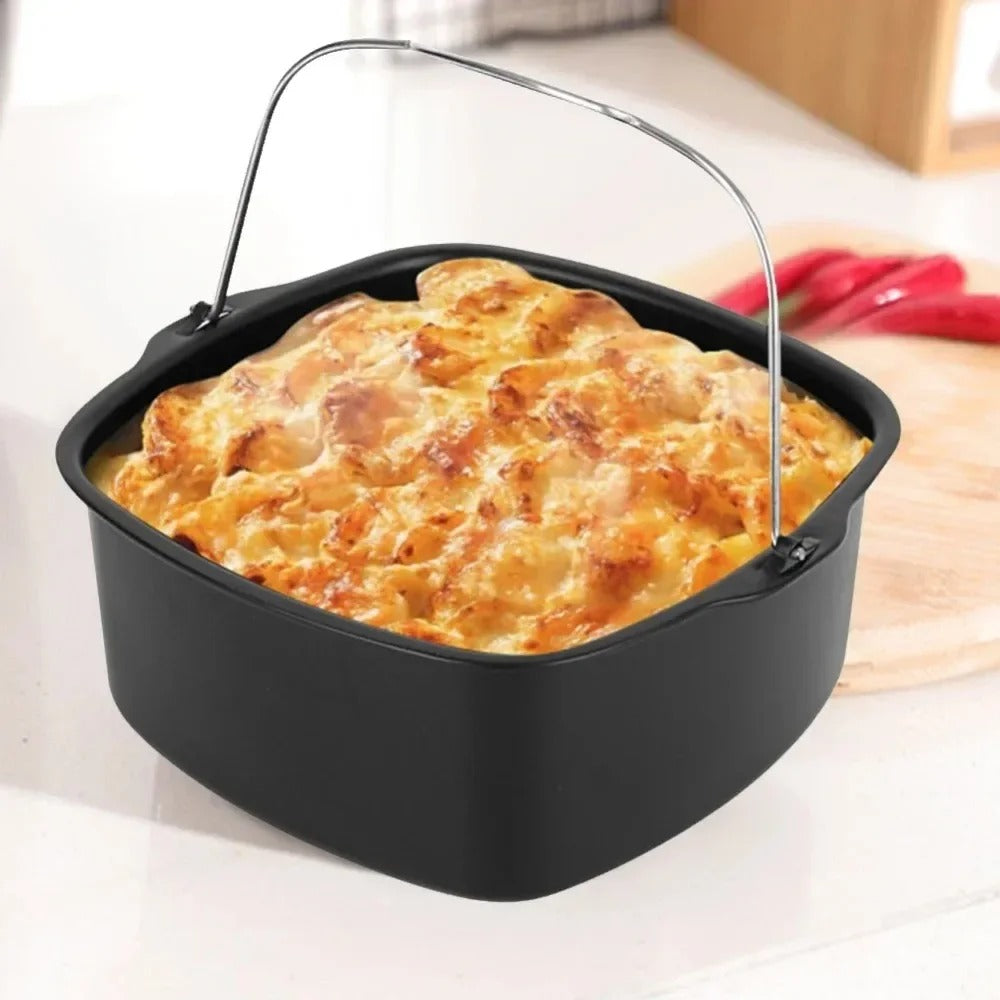 Antihaft Backplatte für Airfryer, Kuchenbackform aus Kohlenstoffstahl, passend für Heißluftfritteuse und Ofen, ideal für Kuchen und Backen