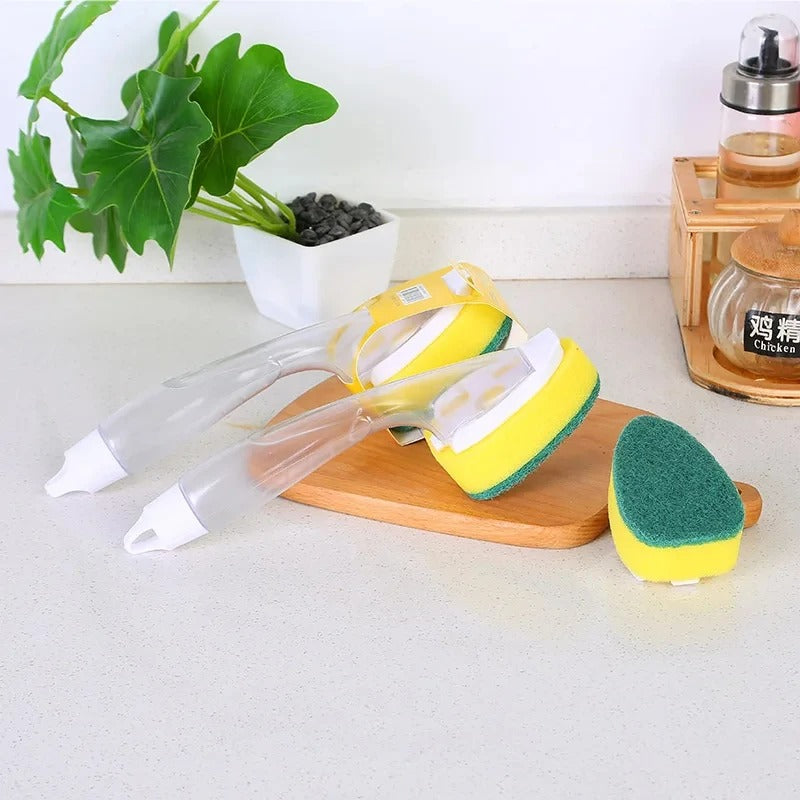 Vloeibare Zeep Dispenser mit Reinigungsbürste und Ersatzköpfen, Lange Handhabung, Effektive Spülbürste für Küche