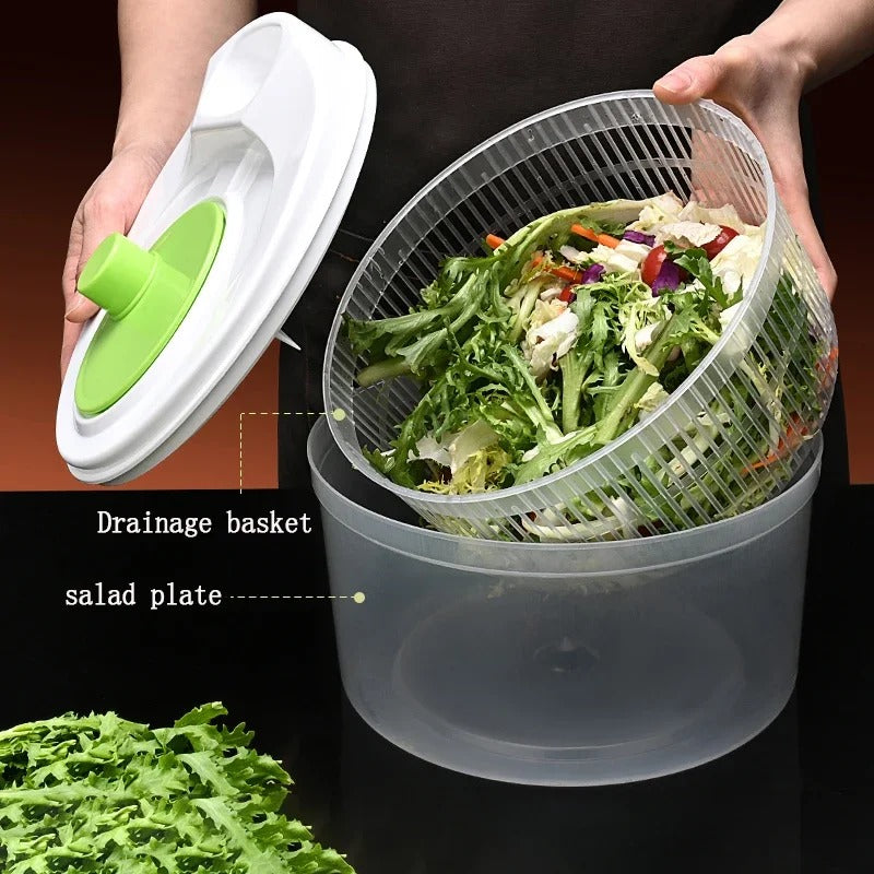 Gemüse Dehydrator Salatschleuder 3L, Manuelle Spindel, Abtropfkorb für Obst und Gemüse, Multifunktional, BPA-frei