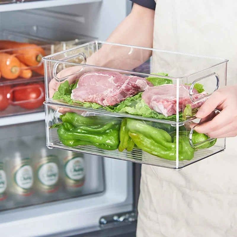 Transparente Aufbewahrungsbox aus Kunststoff für Kühlschrank und Küche, Stapelbar, Klein/Mittel