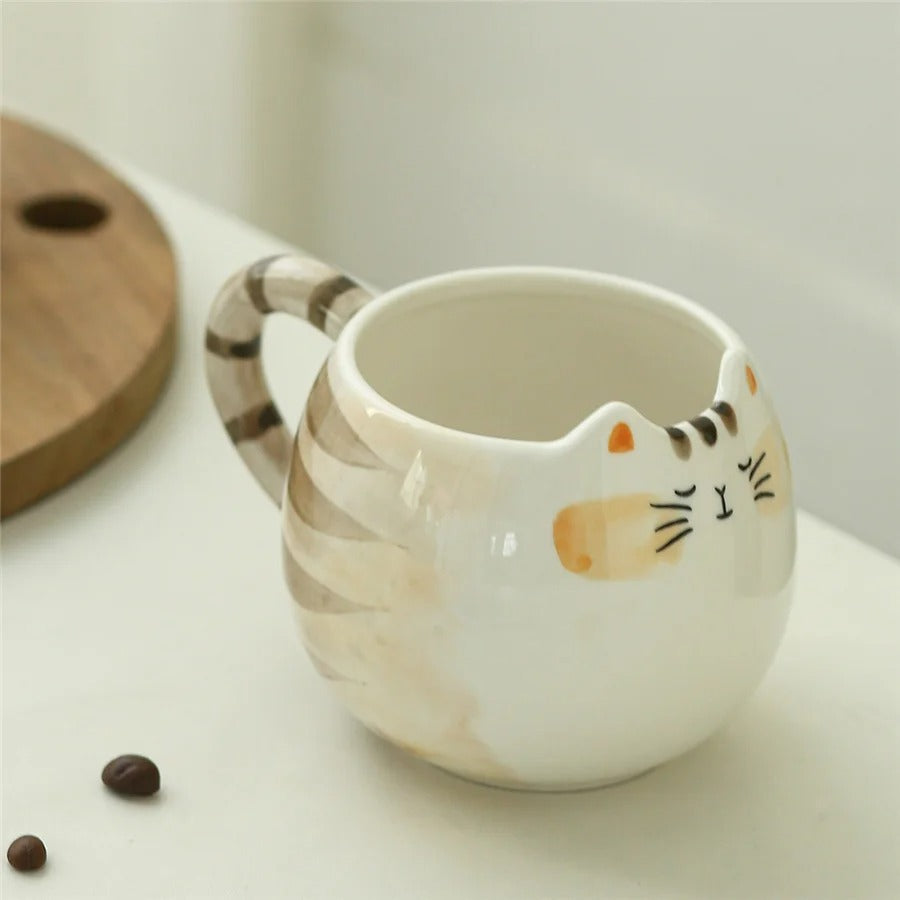 Keramikbecher Katze, Niedliche Kaffeetasse, 380 ml Trinkbecher für Milch, Kaffee, Wasser