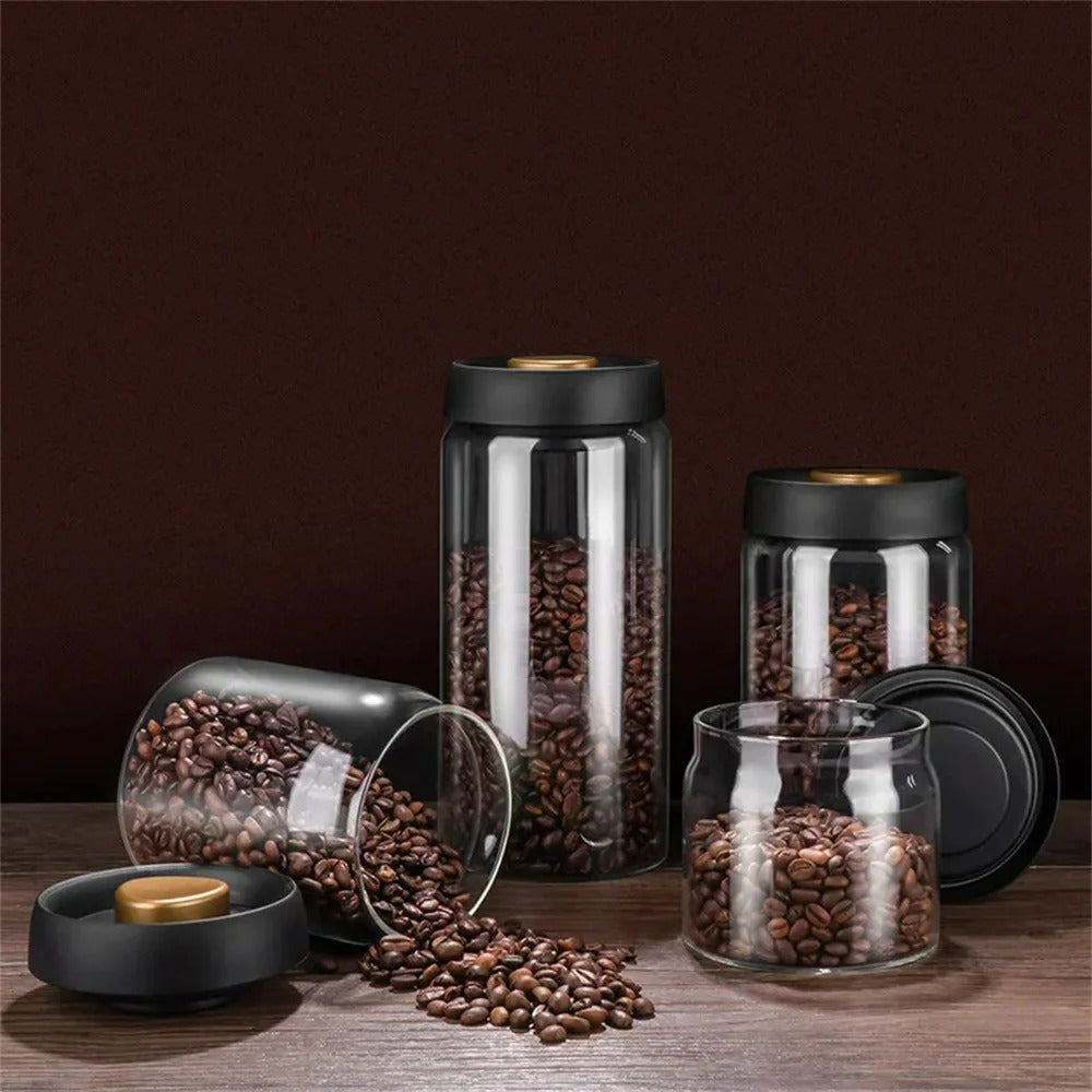 Vakuumierte Aufbewahrungsbox für Kaffee und Lebensmittel, luftdicht, 500ml bis 1800ml, aus Borosilikatglas, für Frische und Feuchtigkeitsschutz