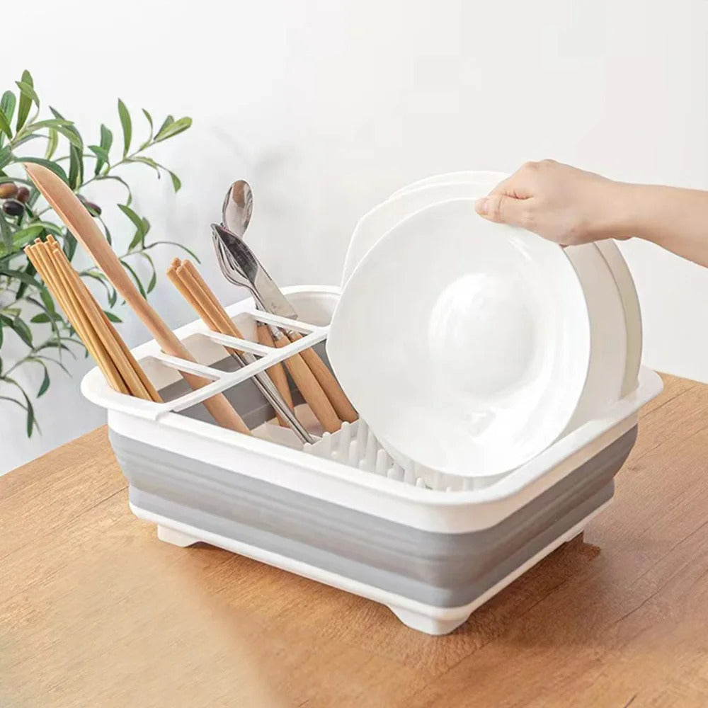 Faltbares Geschirr Abtropfgestell für Küche – Aufbewahrungsbox für Schalen, Besteck und Stäbchen, Praktischer Wasch- und Abtropf-Ständer