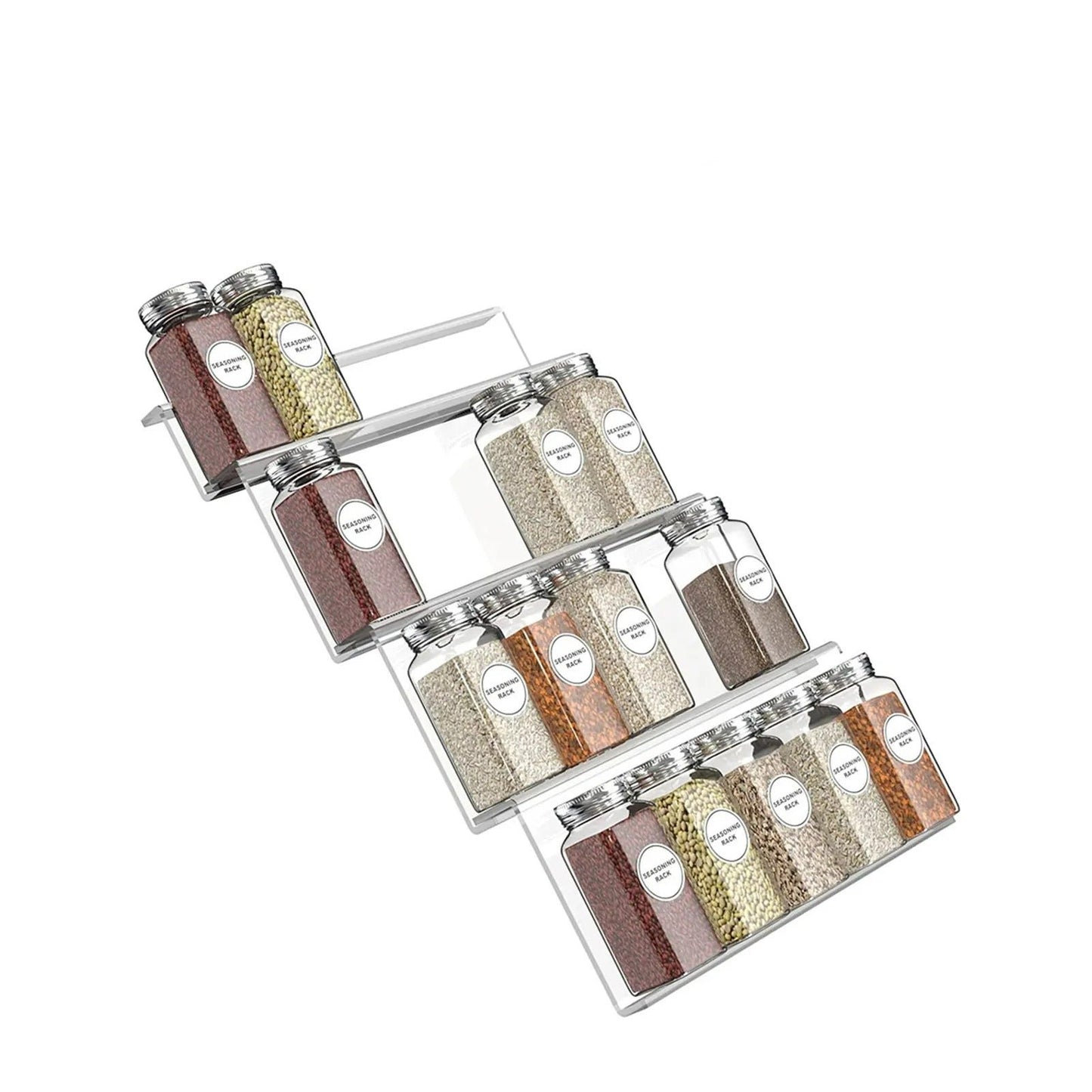 Acryl Gewürzschubladen-Organizer – 4-stufiges Gewürzregal für Küchen, Kräuter und Gewürzgläser, Verstellbares Design