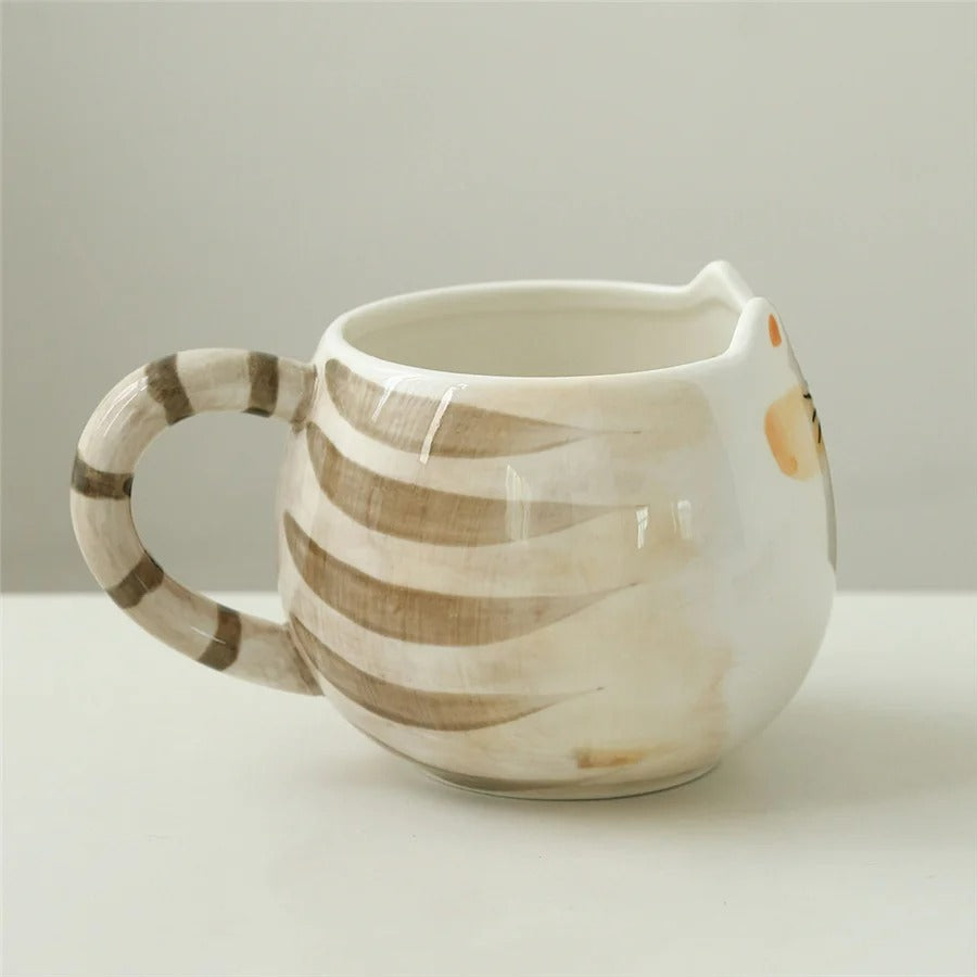 Keramikbecher Katze, Niedliche Kaffeetasse, 380 ml Trinkbecher für Milch, Kaffee, Wasser