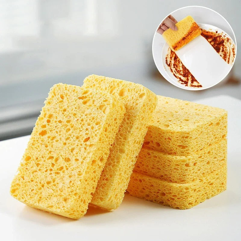 2er-Set Holzpulp-Schwämme – Doppelseitige Schrubbschwämme für die Küche, Multifunktional, 11 x 7 x 2 cm