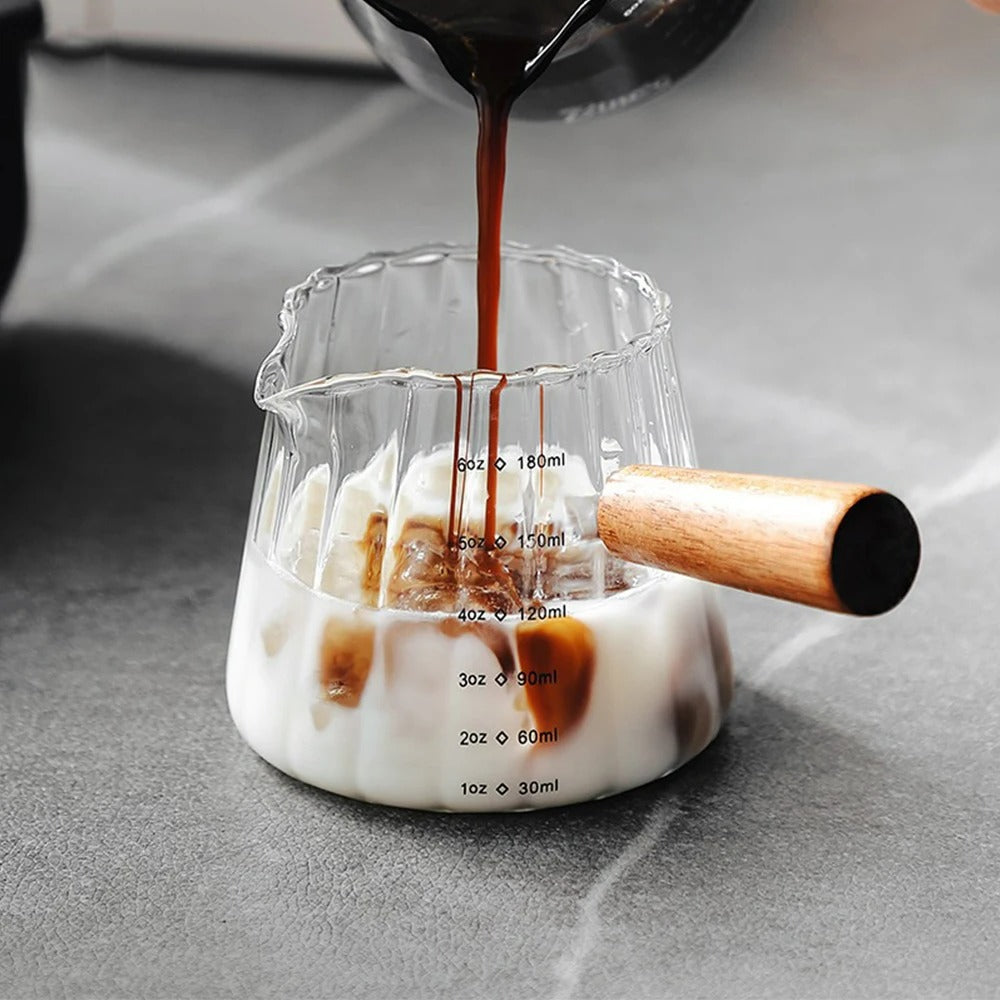 Espressokopje mit Holzgriff, 180ml, Melkschuimbeker, Latte Art Mok, Koffieaccessoires