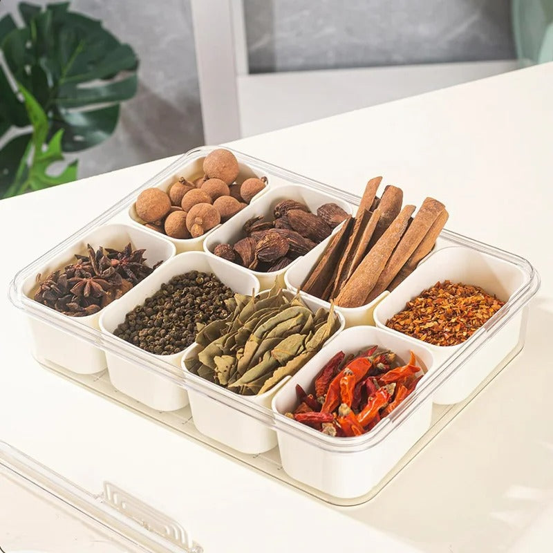 8-Fächer Aufbewahrungsbox für Lebensmittel, Tragbares Küchen-Dienblad für Kräuter, Snacks und Obst