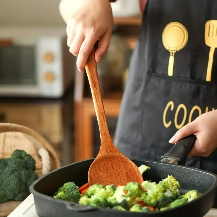 4-teiliges Küchenutensilien-Set aus Holz – Spatel, Reis- und Suppenlöffel, Lange Griffe, Ideal für Kochen und Servieren