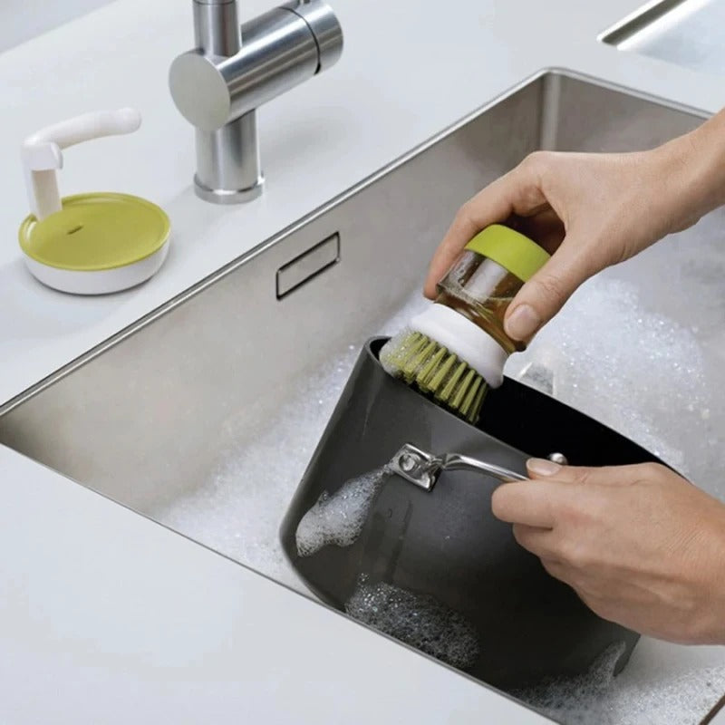 Zeepdispenser Afwasborstel met Opbergstandaard – Multifunctionele Scrubborstel voor Keuken, Palmgrip, Vervangbare Borstelkop, Duurzaam en Handig