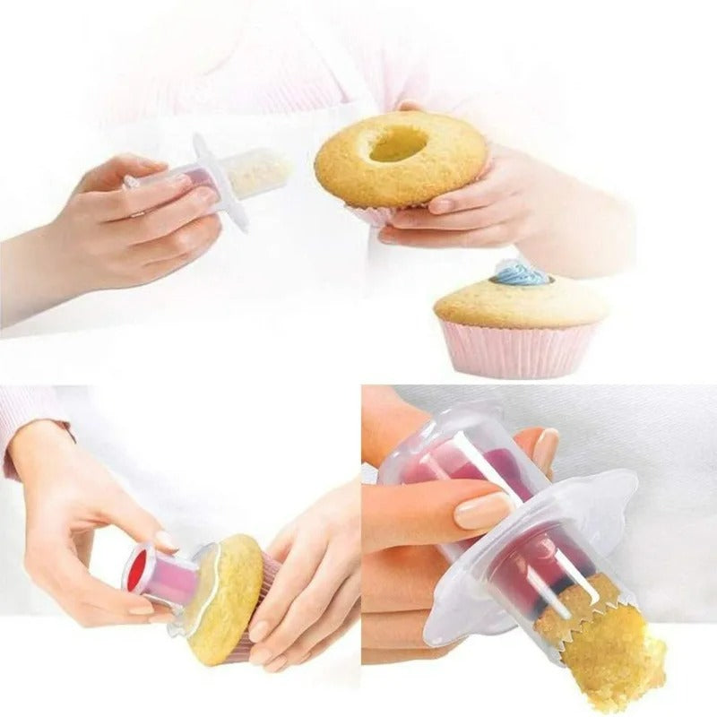 Set aus 3 Torten- und Cupcake-Kernentfernern, Dessertstempel, Küchenutensilien aus Kunststoff