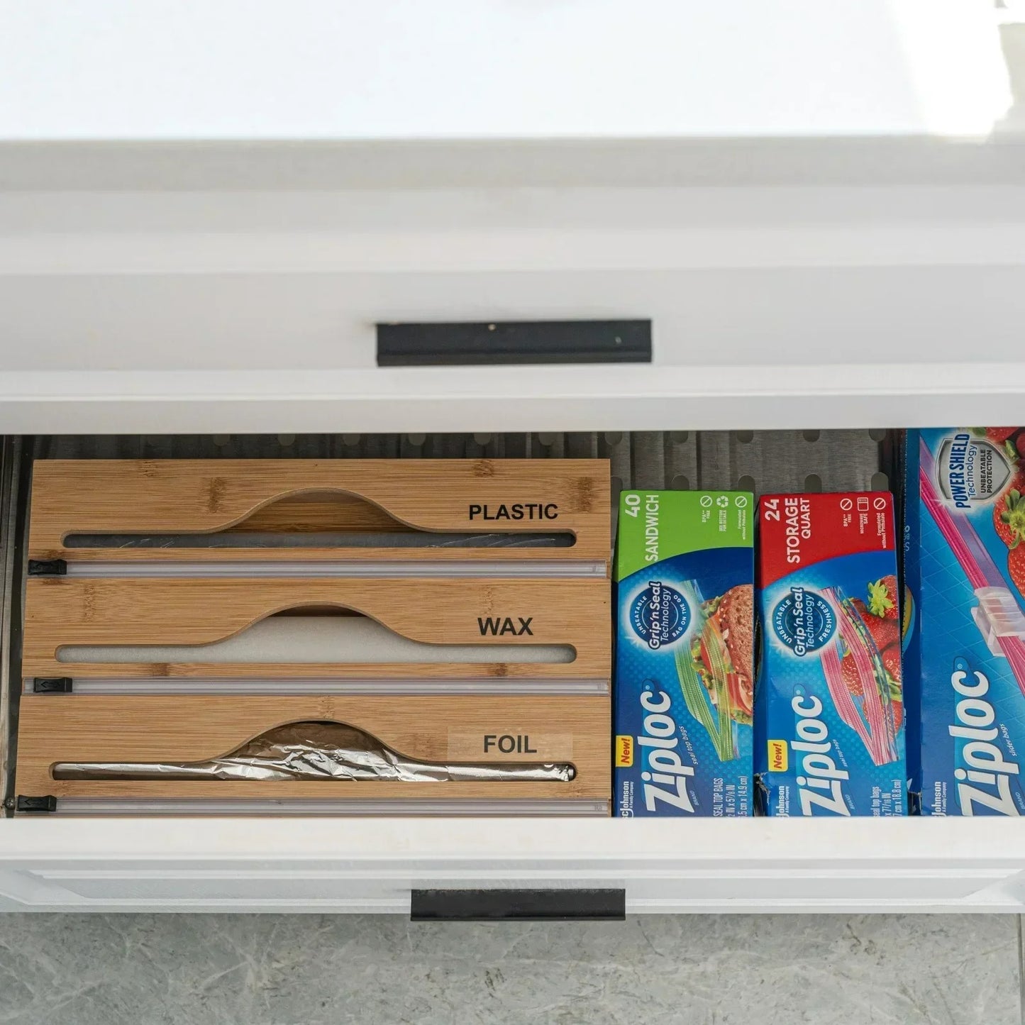 1 Stück Frischhaltefolienschneider Wandmontage Bambus Organizer mit Mehrfachfächern