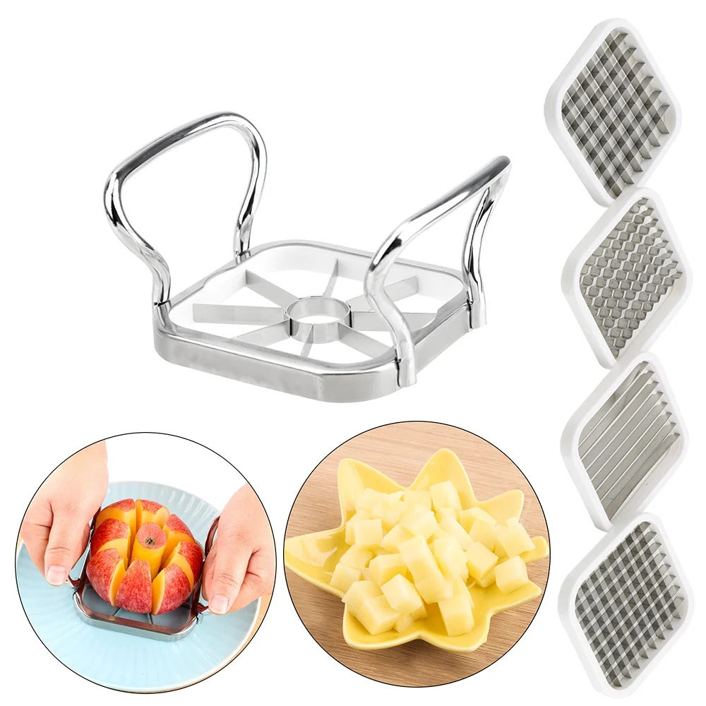 Multifunktionale Edelstahl Gemüseschneider 5-in-1 mit Apfelentkerner und Austauschbaren Klingen