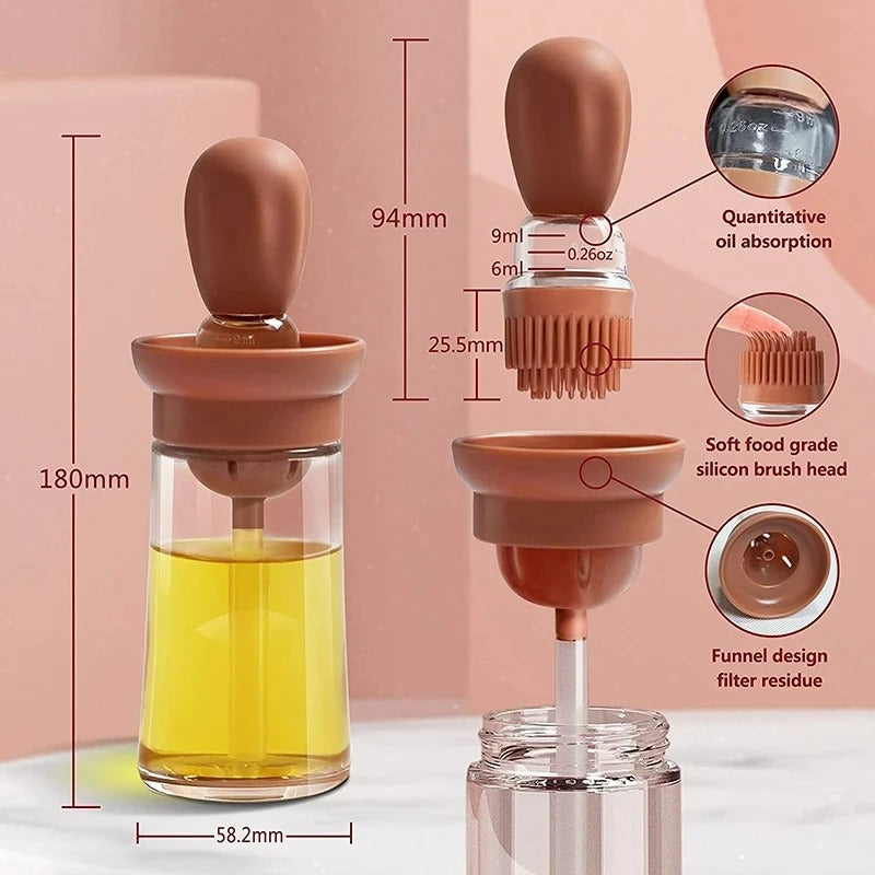 Siliconen Ölflasche mit Bürstenkopf – 180ml, Präzise Dosierung für Küche & BBQ