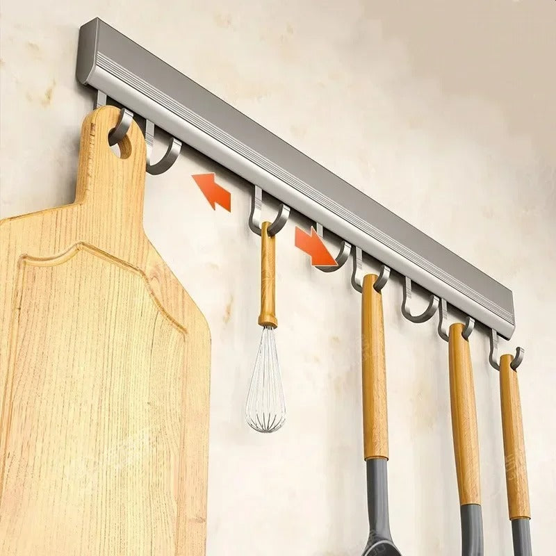 Aluminium Küchenhakenleiste Wandmontage Bohrfrei – 8/10 Haken, Verstellbar
