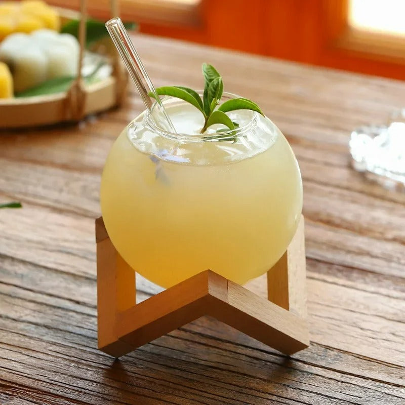 Glas Trinkbecher mit Strohhalm, 400ml, Hitzebeständig, Saftbecher, Nordic Style