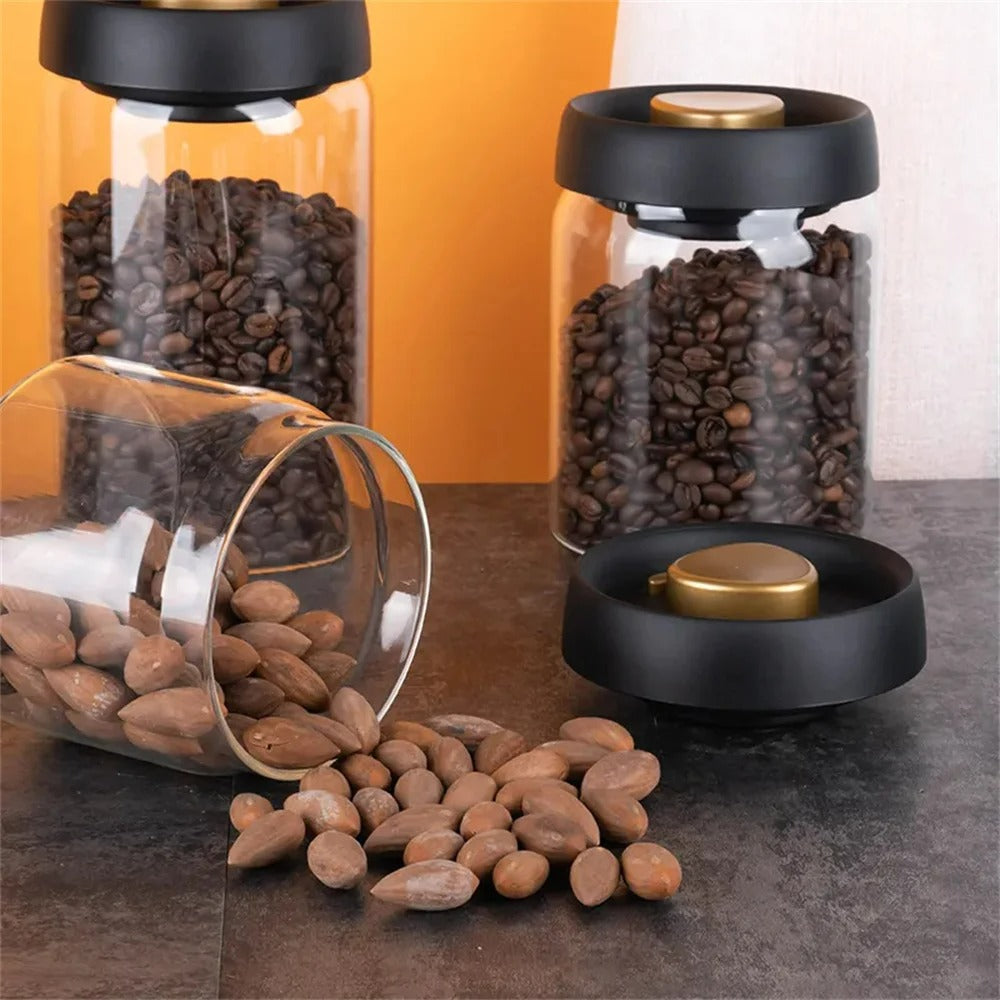 Vakuumierte Aufbewahrungsbox für Kaffee und Lebensmittel, luftdicht, 500ml bis 1800ml, aus Borosilikatglas, für Frische und Feuchtigkeitsschutz