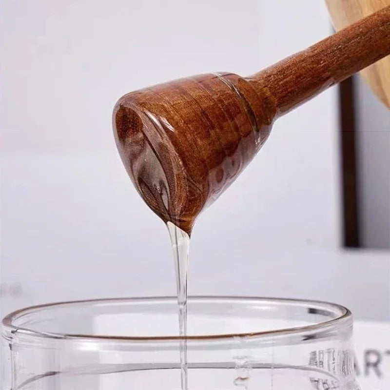 Hochwertige Borosilikat Honigglas mit Holzdeckel und Holzrührstab, 350 ml, Luftdicht