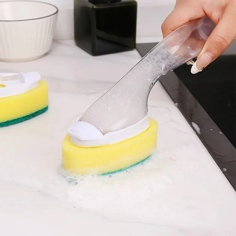 Vloeibare Zeep Dispenser mit Reinigungsbürste und Ersatzköpfen, Lange Handhabung, Effektive Spülbürste für Küche