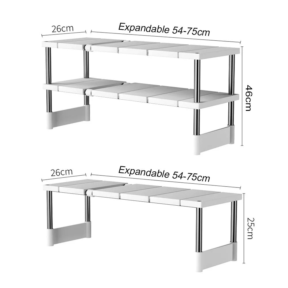 Stapelbares Aufbewahrungsregal für die Küche, Einzel- oder Doppelschicht, Teleskopisch, Verstellbar 54-74 cm