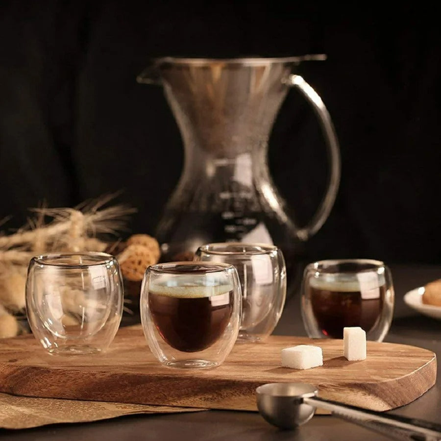 6-teiliges Espresso Tassen Set – 80ml Gläser, Doppelwandige Isolierung, Perfekt für Kaffee, Tee, Milch, Latte und Cappuccino