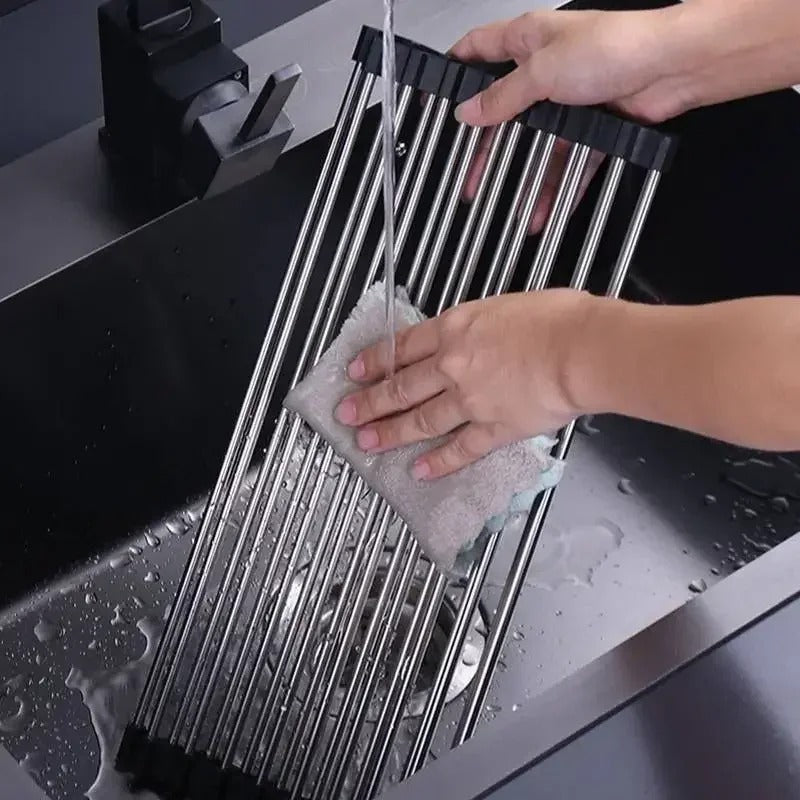 Faltbares Spülbecken Abtropfgestell Edelstahl – Küchen Organizer für Geschirr, Obst & Gemüse – 47 cm