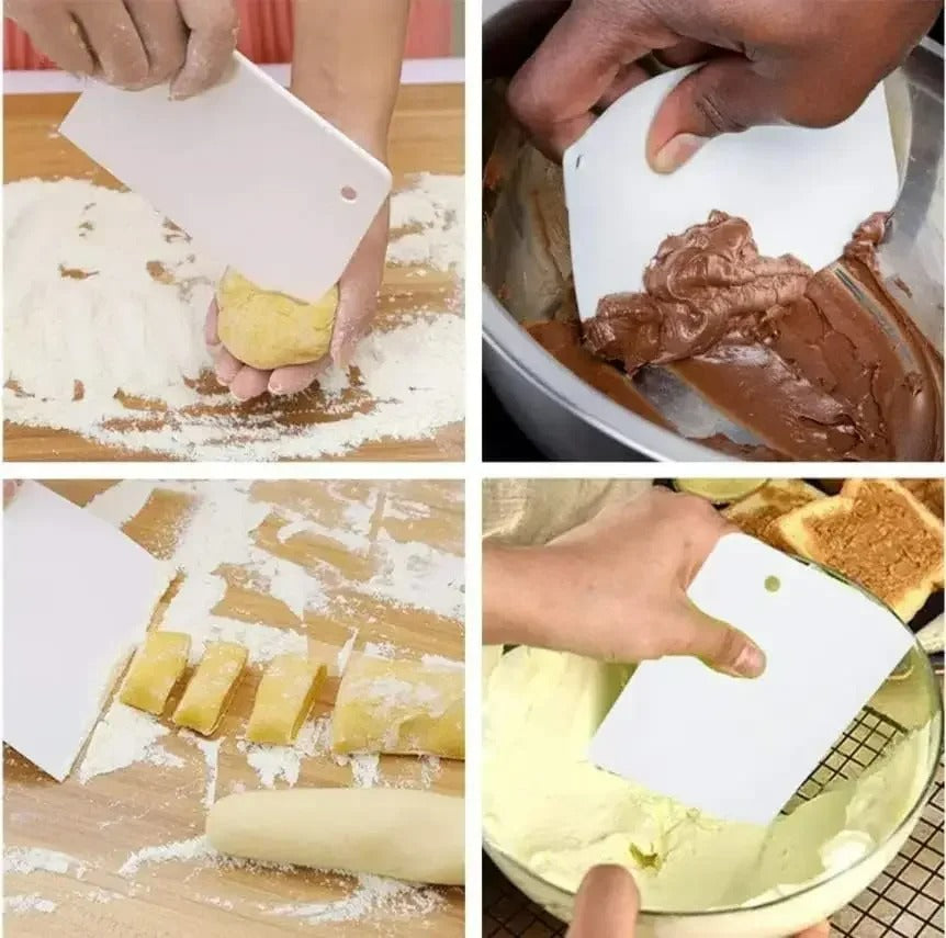 3er Set Multifunktionale Teigschneider und Schaber für Brot, Fondant, Kuchen und Teig – Flexibles Backzubehör für Teigbearbeitung