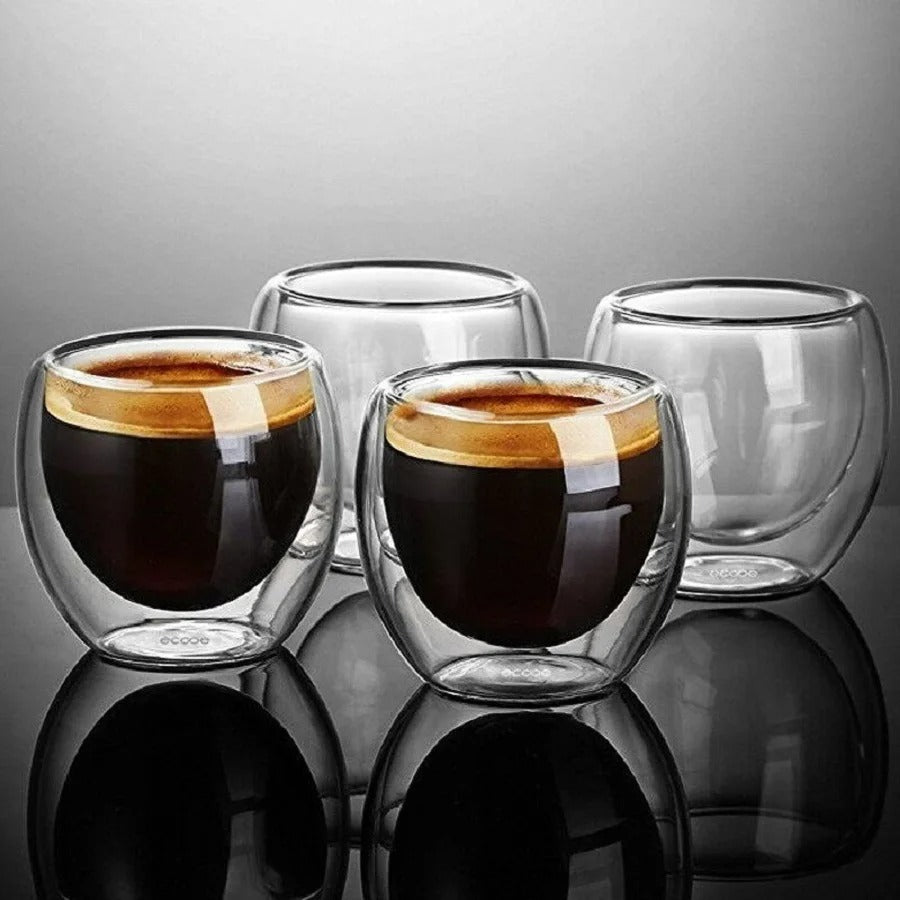 6-teiliges Espresso Tassen Set – 80ml Gläser, Doppelwandige Isolierung, Perfekt für Kaffee, Tee, Milch, Latte und Cappuccino