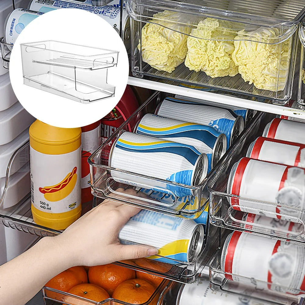 Getränkedosenhalter Kühlschrank – Rollender Dosen-Organizer, Stapelbare 2-Etagen-Aufbewahrungsbox für Soda, Bier und Lebensmittel