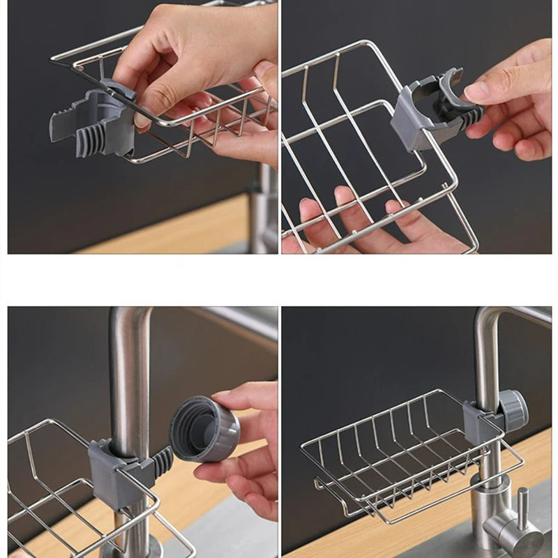 Stainless Steel Spülbecken Organizer – Ablage für Schwämme, Seife & Handtücher, Verstellbar, Rostfrei