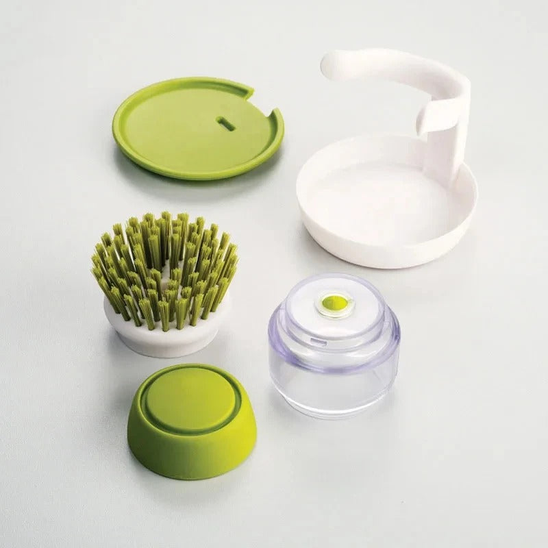 Zeepdispenser Afwasborstel met Opbergstandaard – Multifunctionele Scrubborstel voor Keuken, Palmgrip, Vervangbare Borstelkop, Duurzaam en Handig